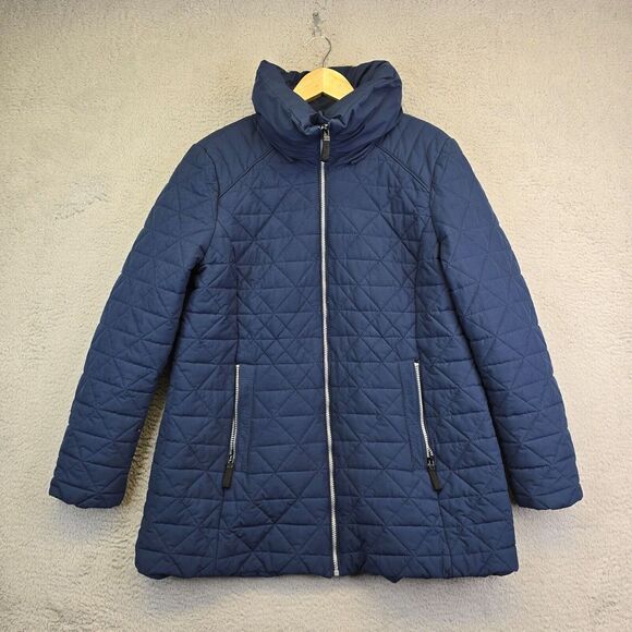 Marc New York Quilted Puffer Jacket‎ Womens XL Large Zip Blue Long Minimalist - Picture 1 of 11